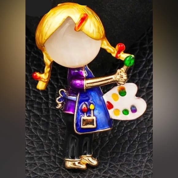 Source Unknown | Jewelry | Cute Enamel Girl Drawing Artist Painting ...